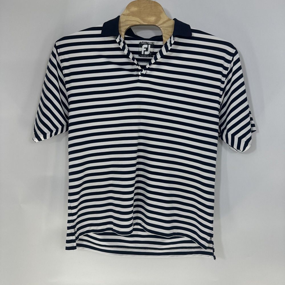 FootJoy ProDry Mens Golf Polo Shirt Navy Blue White Striped Performance Pique